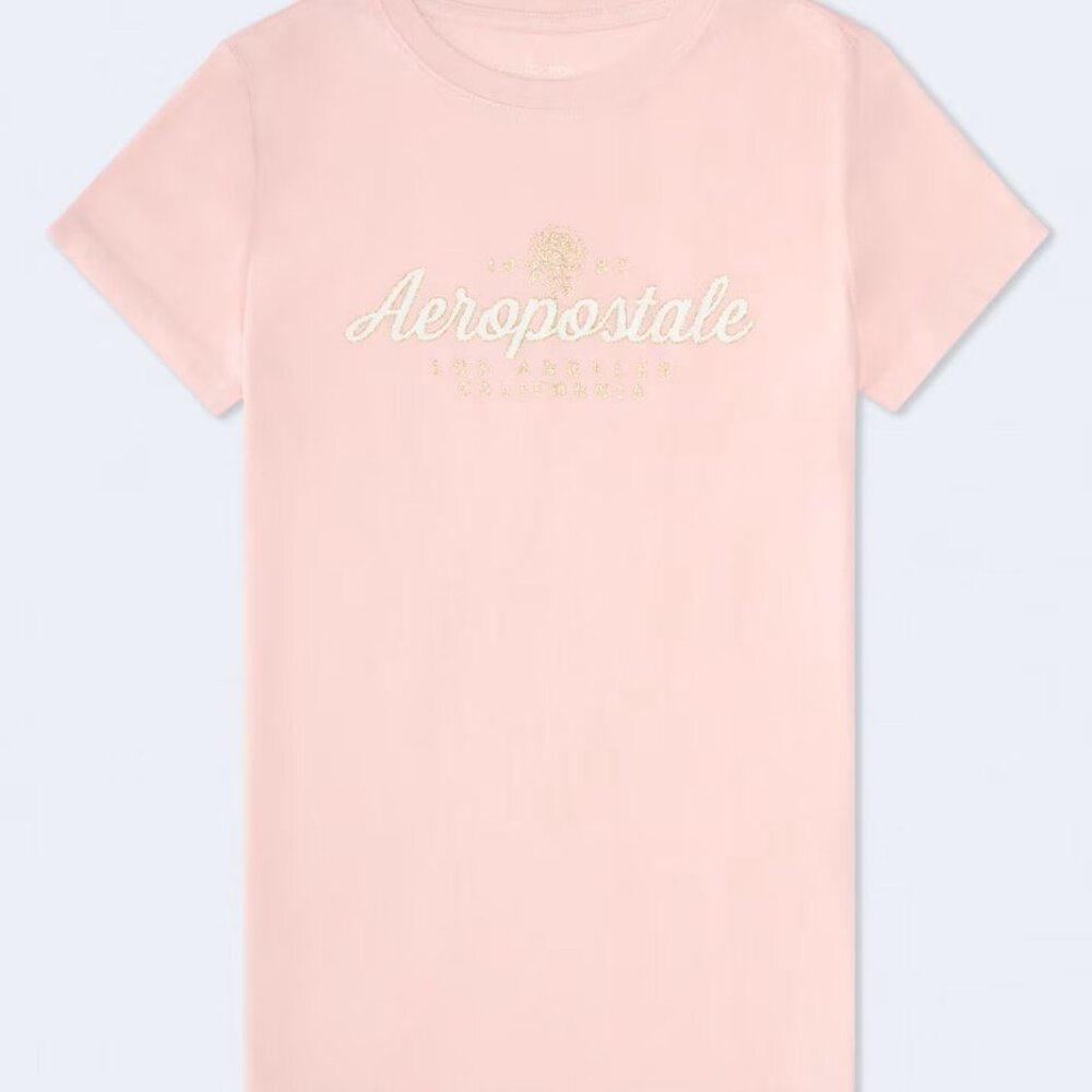 Aeropostale Pink Script Rose Glitter Graphic Tee S NWT